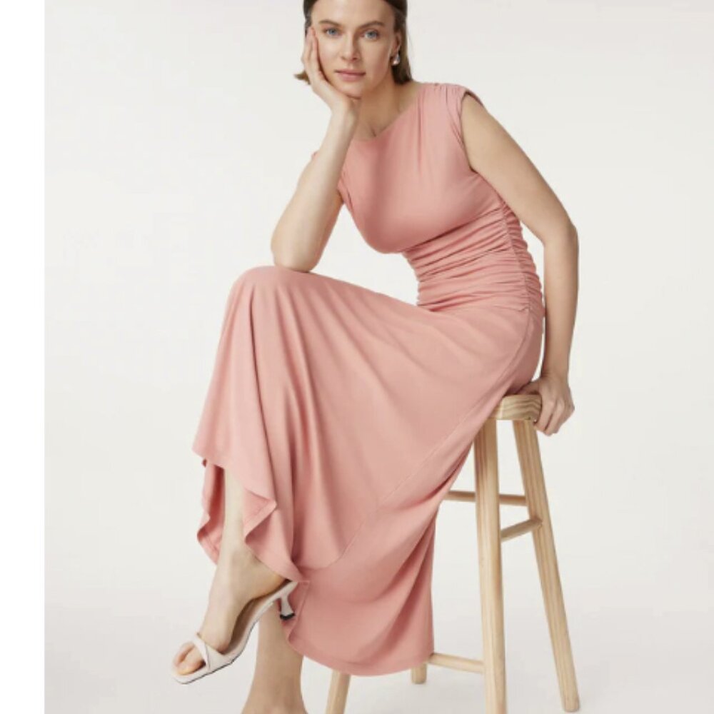 OGL Eco SkinKiss Breezy Cooling Ruched Maxi Dress Women's M Sahara NWT